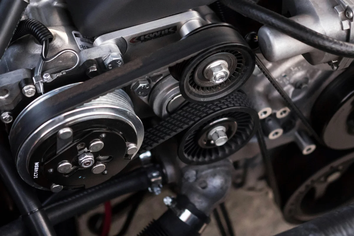 Close-up of vehicle engine components
